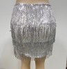 Sequin Fringe High Waisted Skirt in Silver