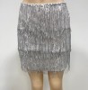 Sequin Fringe High Waisted Skirt in Silver